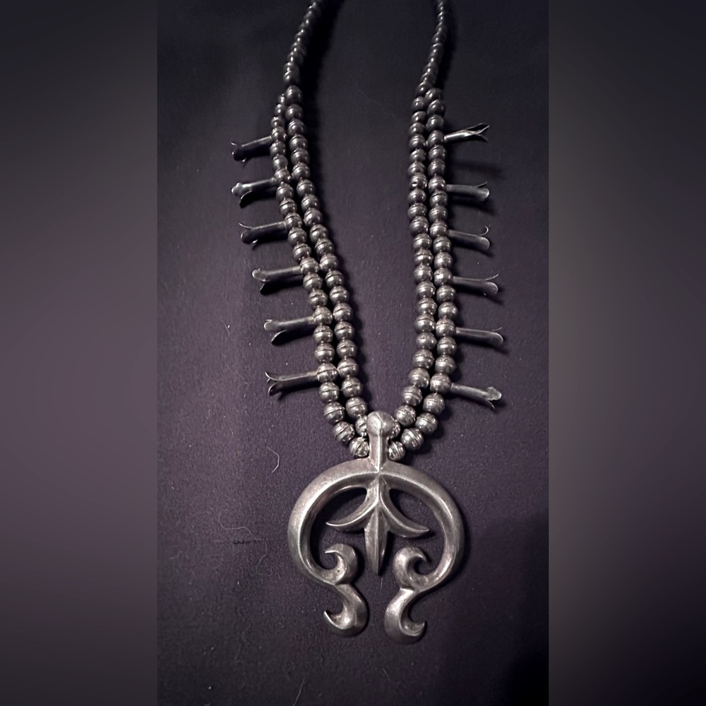 1920 to 1930s Old Sterling Silver SQUASH BLOSSOM Necklace